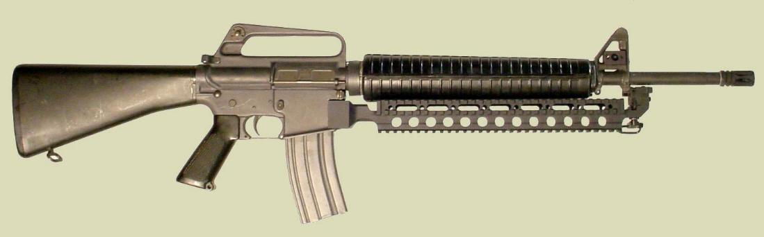 M16 rifle with the Fast Rail accessory mounting rail (Picatinny type rail).